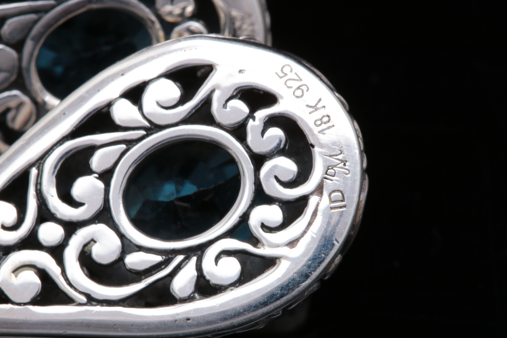 Robert Manse Sterling SIlver, 18K Yellow Gold and Blue Topaz Dangle Earrings