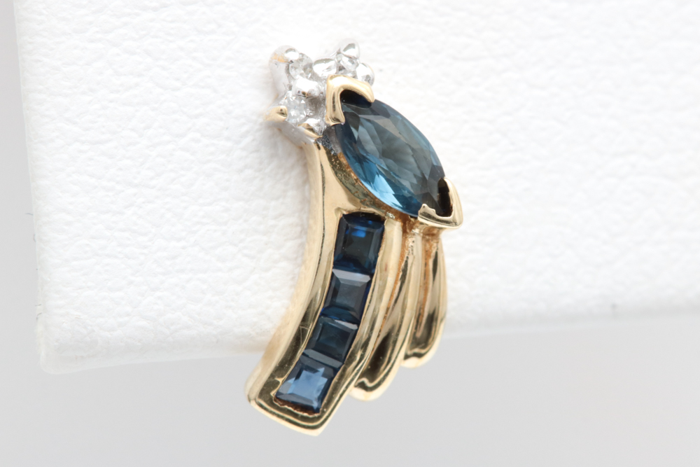 10K Yellow Gold, Blue Sapphire and Diamond Earrings