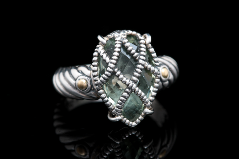 Robert Manse Sterling Silver, 18K Yellow Gold and Praseolite Cocktail Ring
