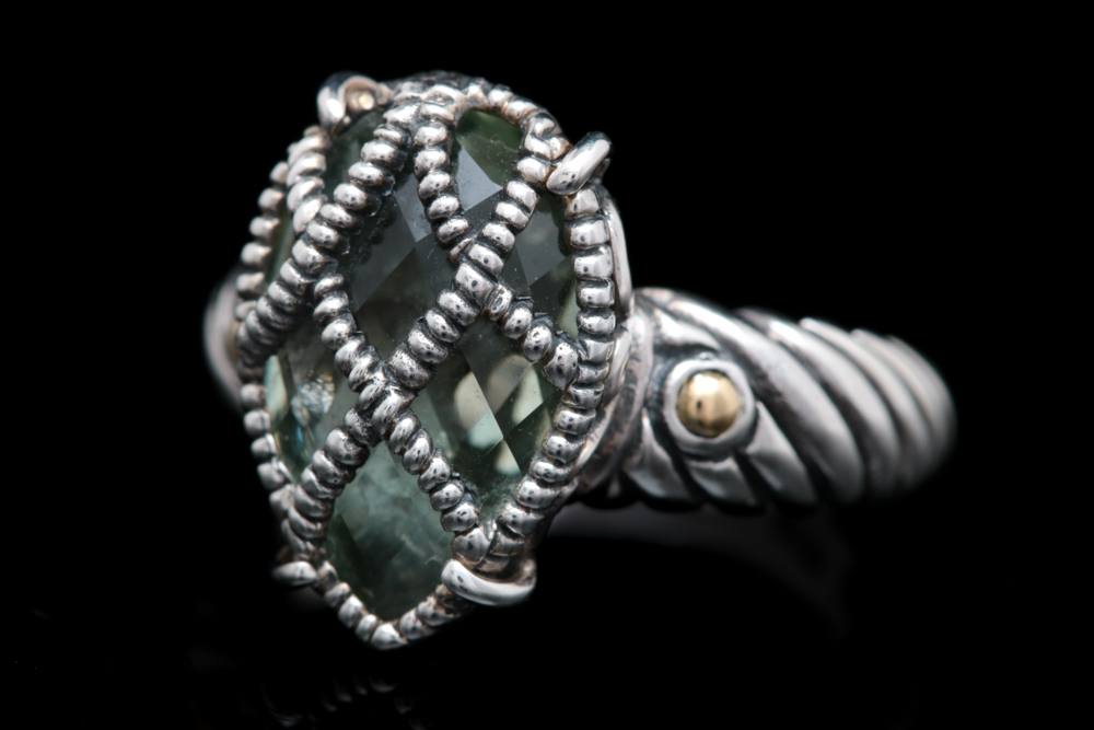 Robert Manse Sterling Silver, 18K Yellow Gold and Praseolite Cocktail Ring