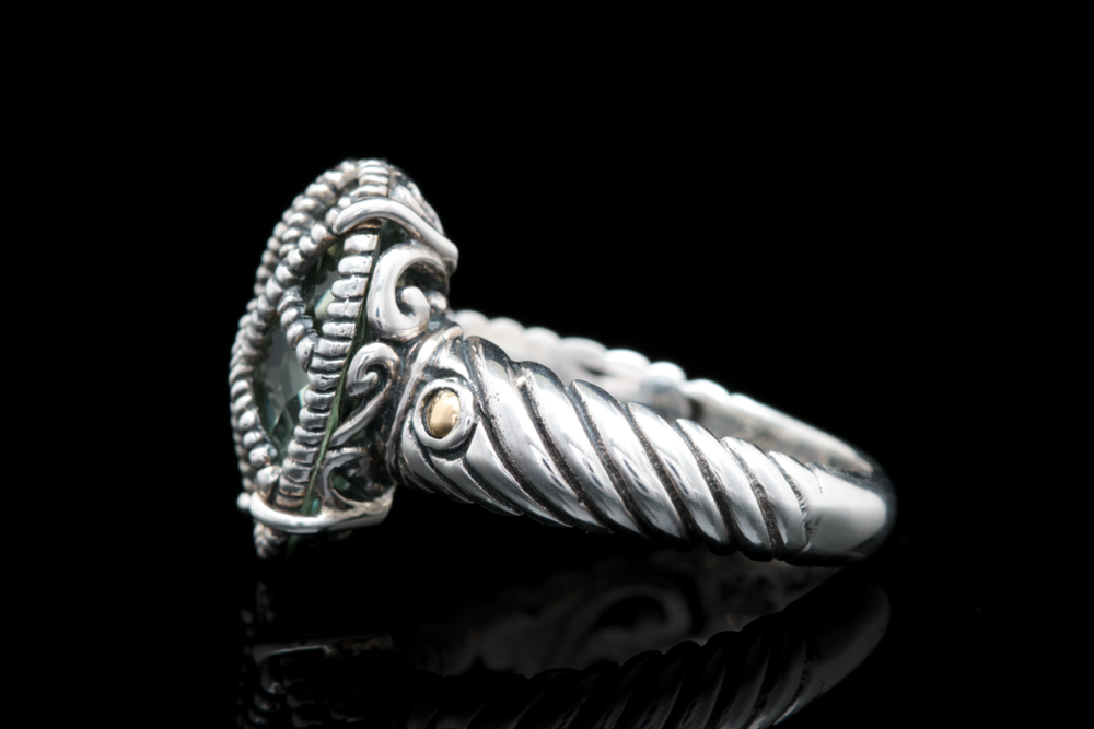 Robert Manse Sterling Silver, 18K Yellow Gold and Praseolite Cocktail Ring