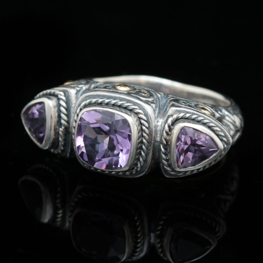 Robert Manse Sterling Silver, 18K Yellow Gold and Amethyst Cocktail Ring