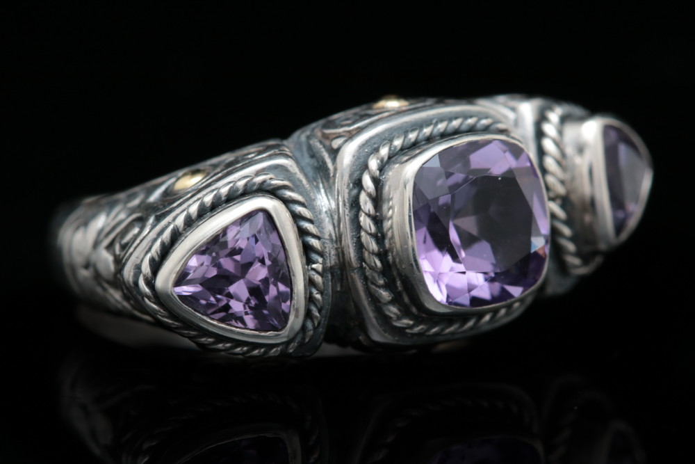 Robert Manse Sterling Silver, 18K Yellow Gold and Amethyst Cocktail Ring