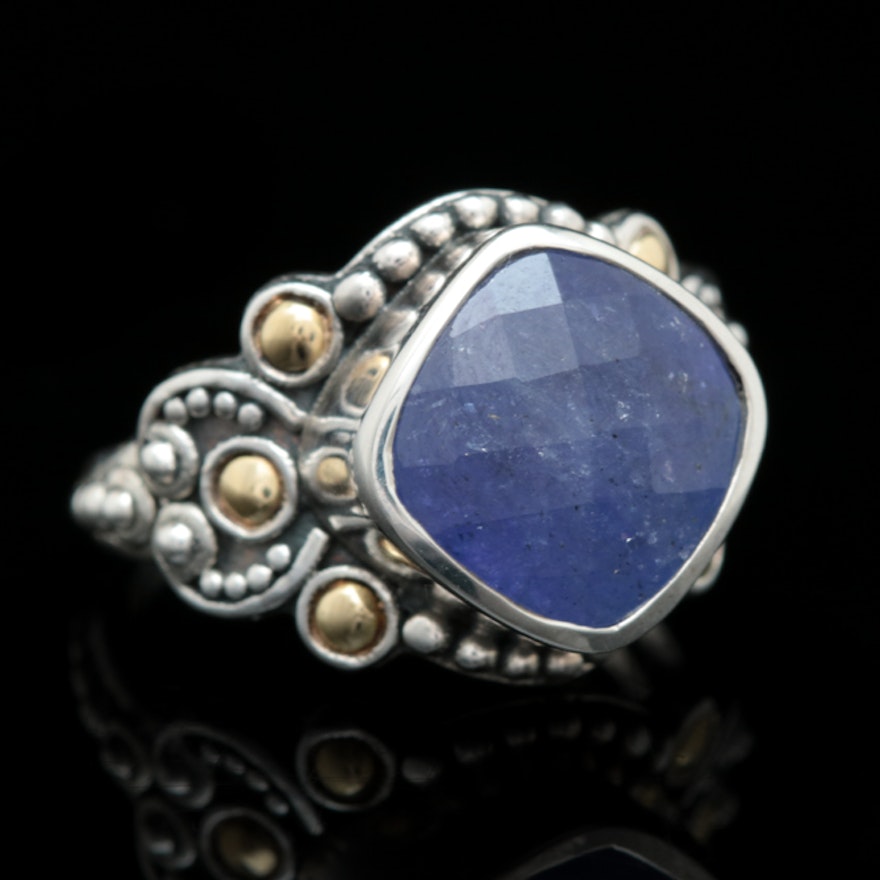 Robert Manse Sterling Silver, 18K Yellow Gold and Tanzanite Cocktail Ring