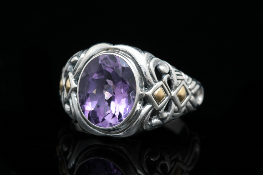 Robert Manse Sterling Silver, 18K Yellow Gold and Amethyst Ring