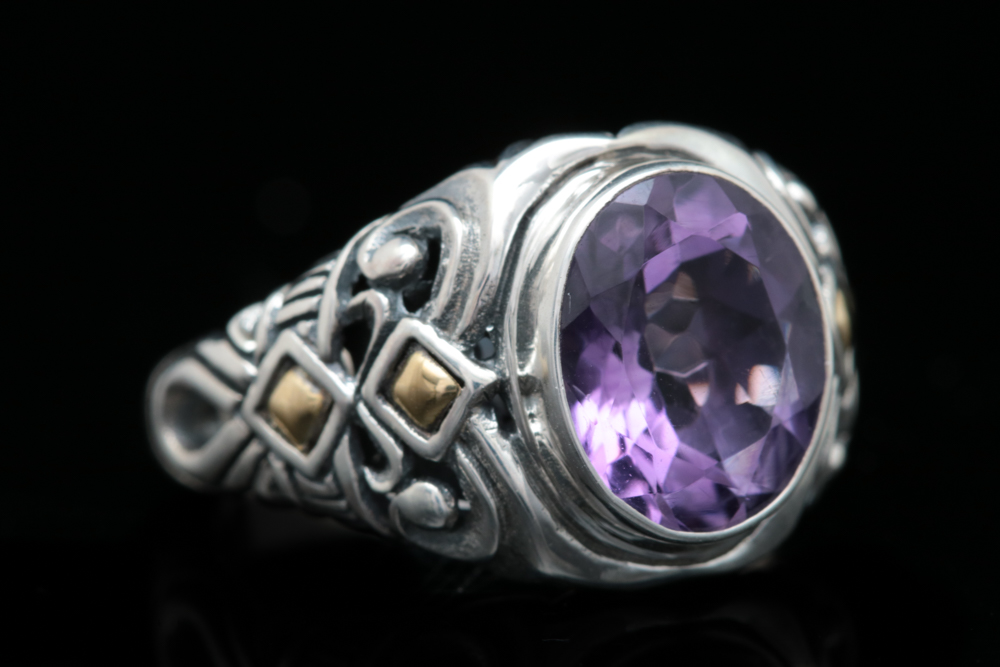 Robert Manse Sterling Silver, 18K Yellow Gold and Amethyst Ring