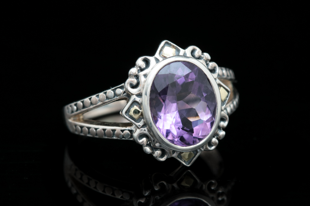 Robert Manse Sterling Silver, 18K Yellow Gold and Amethyst Ring