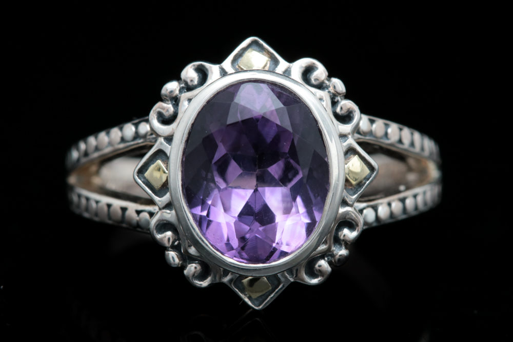 Robert Manse Sterling Silver, 18K Yellow Gold and Amethyst Ring
