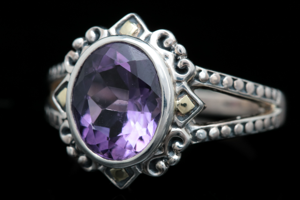 Robert Manse Sterling Silver, 18K Yellow Gold and Amethyst Ring