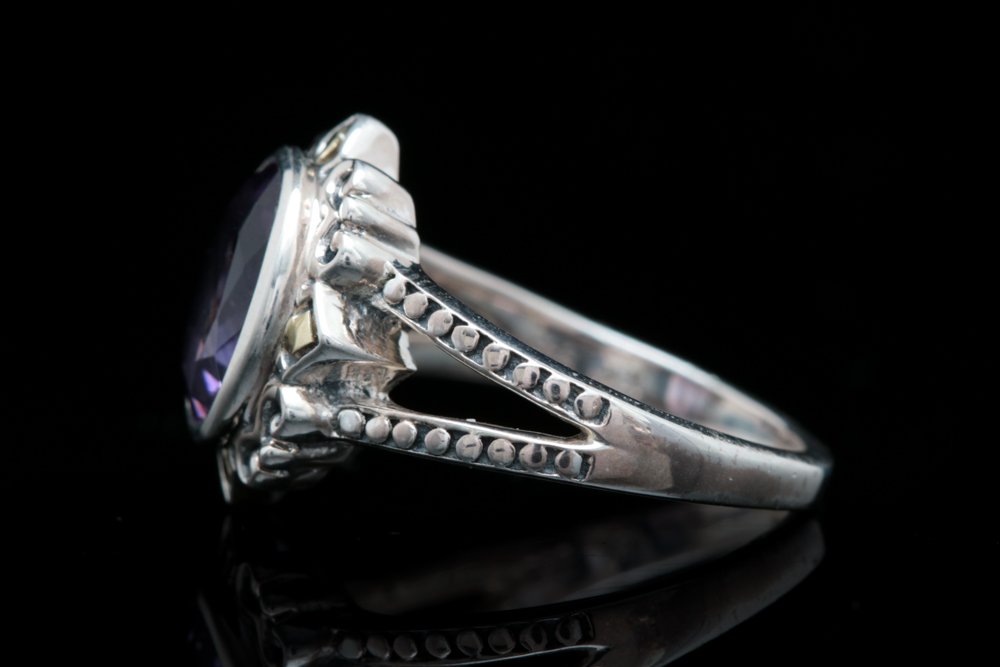 Robert Manse Sterling Silver, 18K Yellow Gold and Amethyst Ring