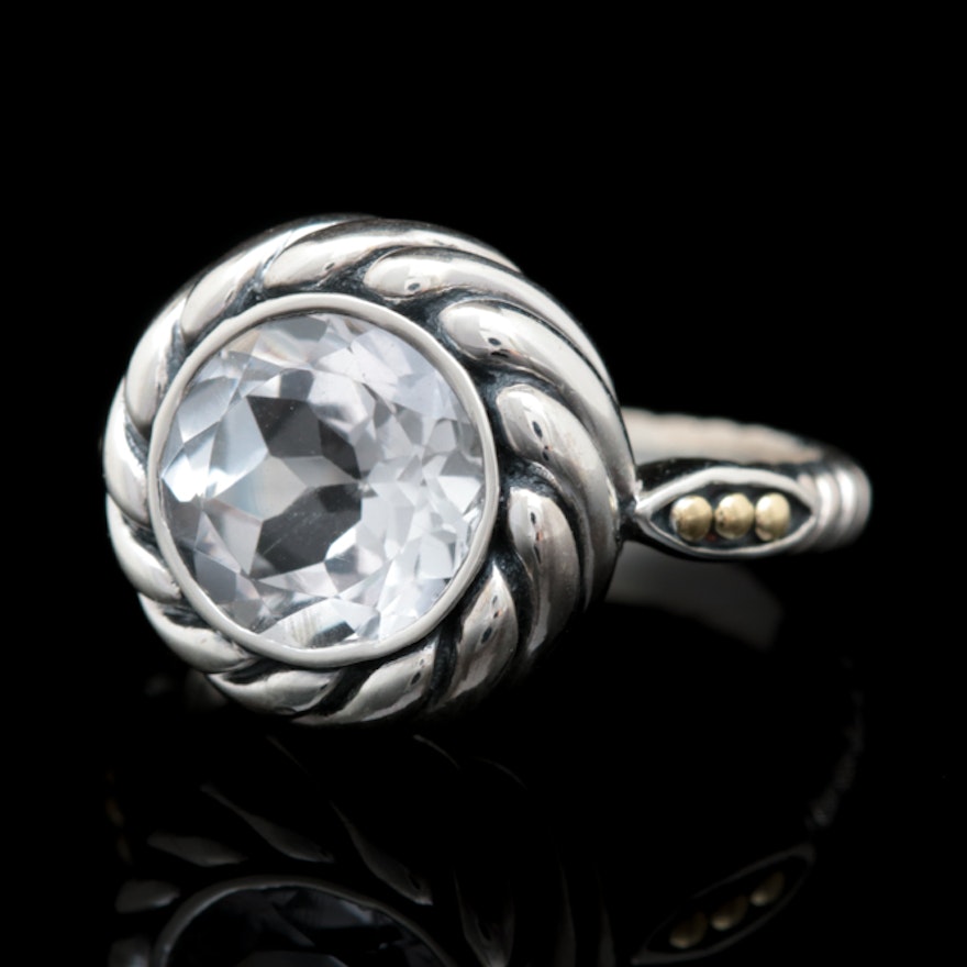 Robert Manse Sterling Silver, 18K Yellow Gold and White Topaz Ring