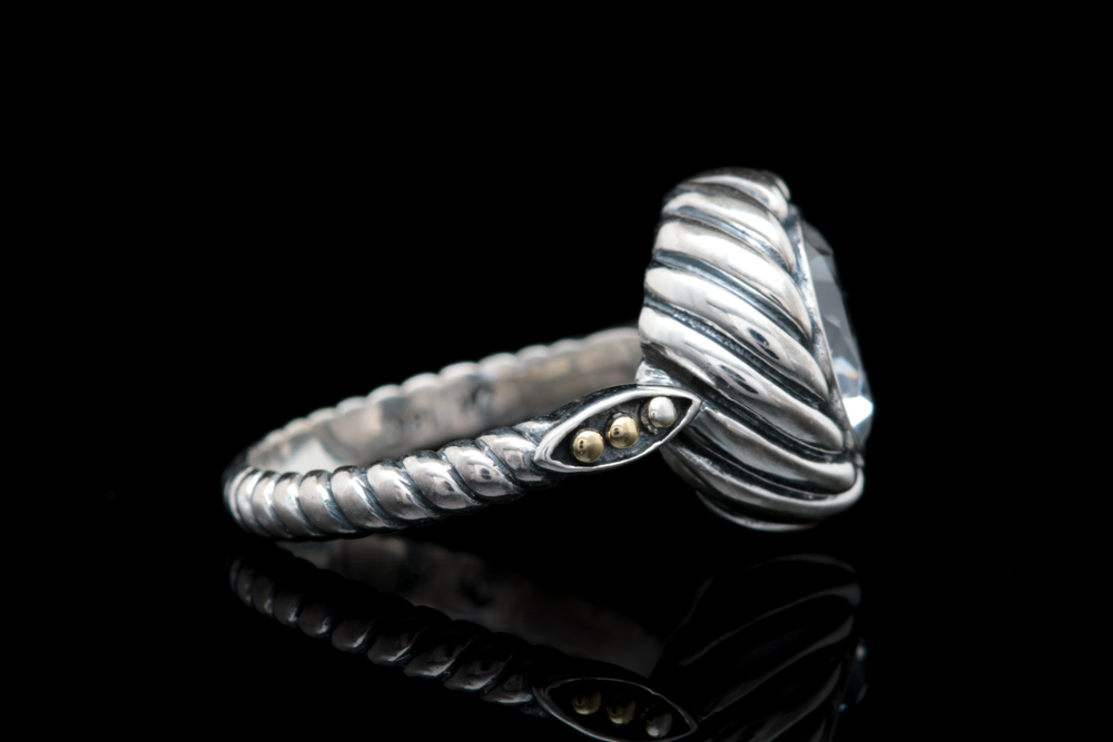 Robert Manse Sterling Silver, 18K Yellow Gold and White Topaz Ring