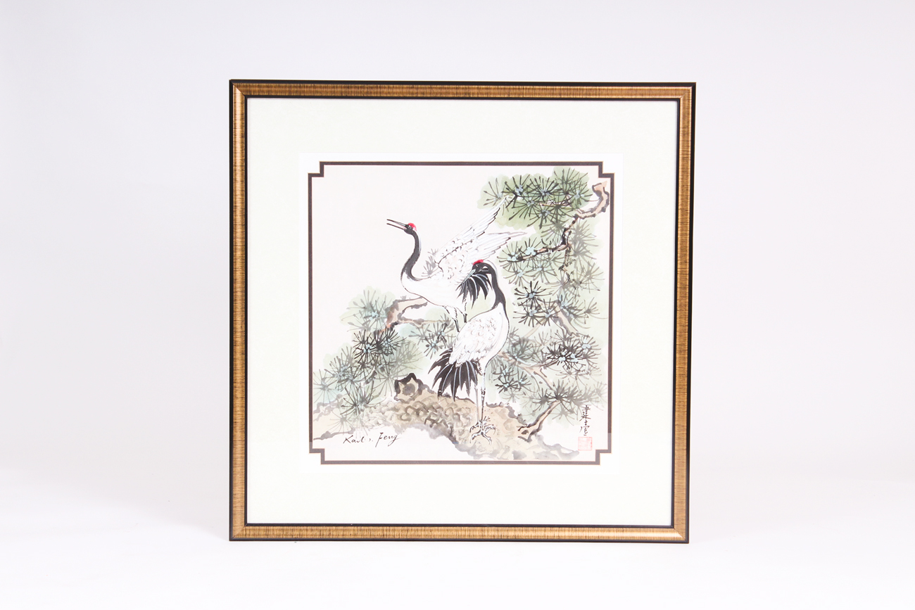 Pair of Original Karl J. Feng Watercolor Paintings