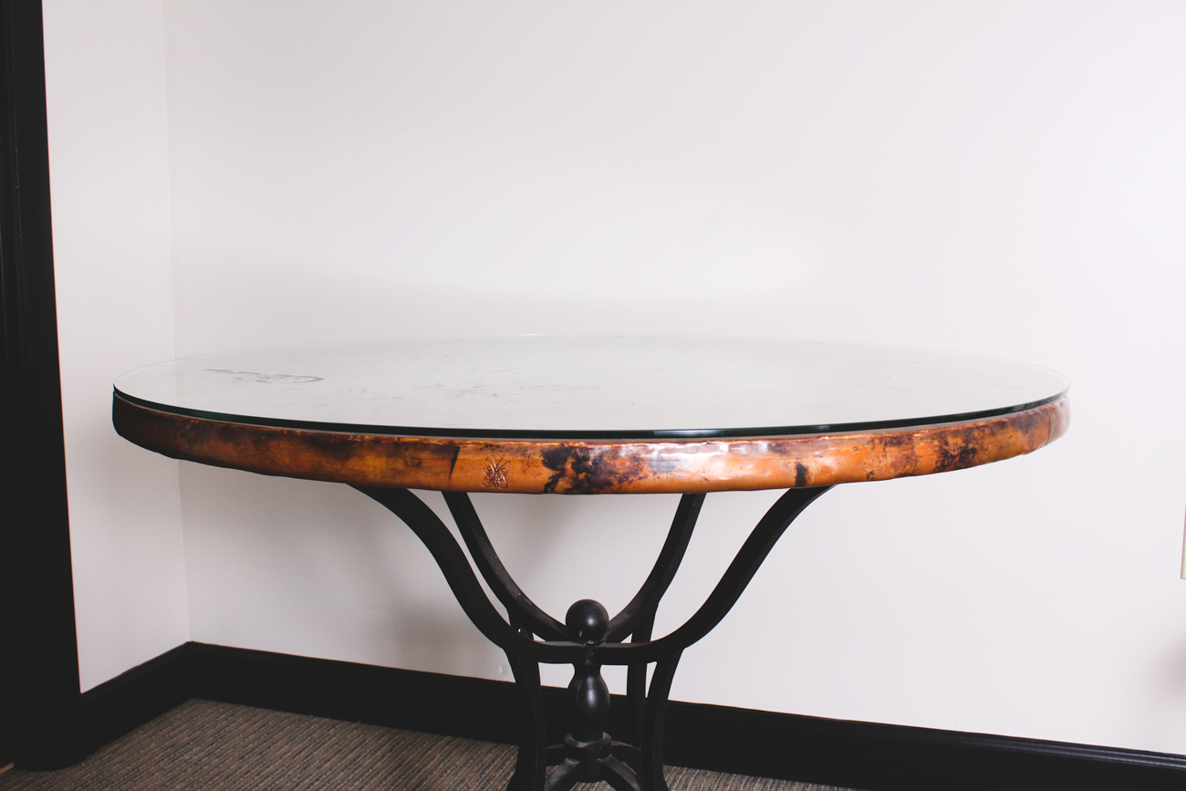 Arhaus Copper Top Table with Chairs