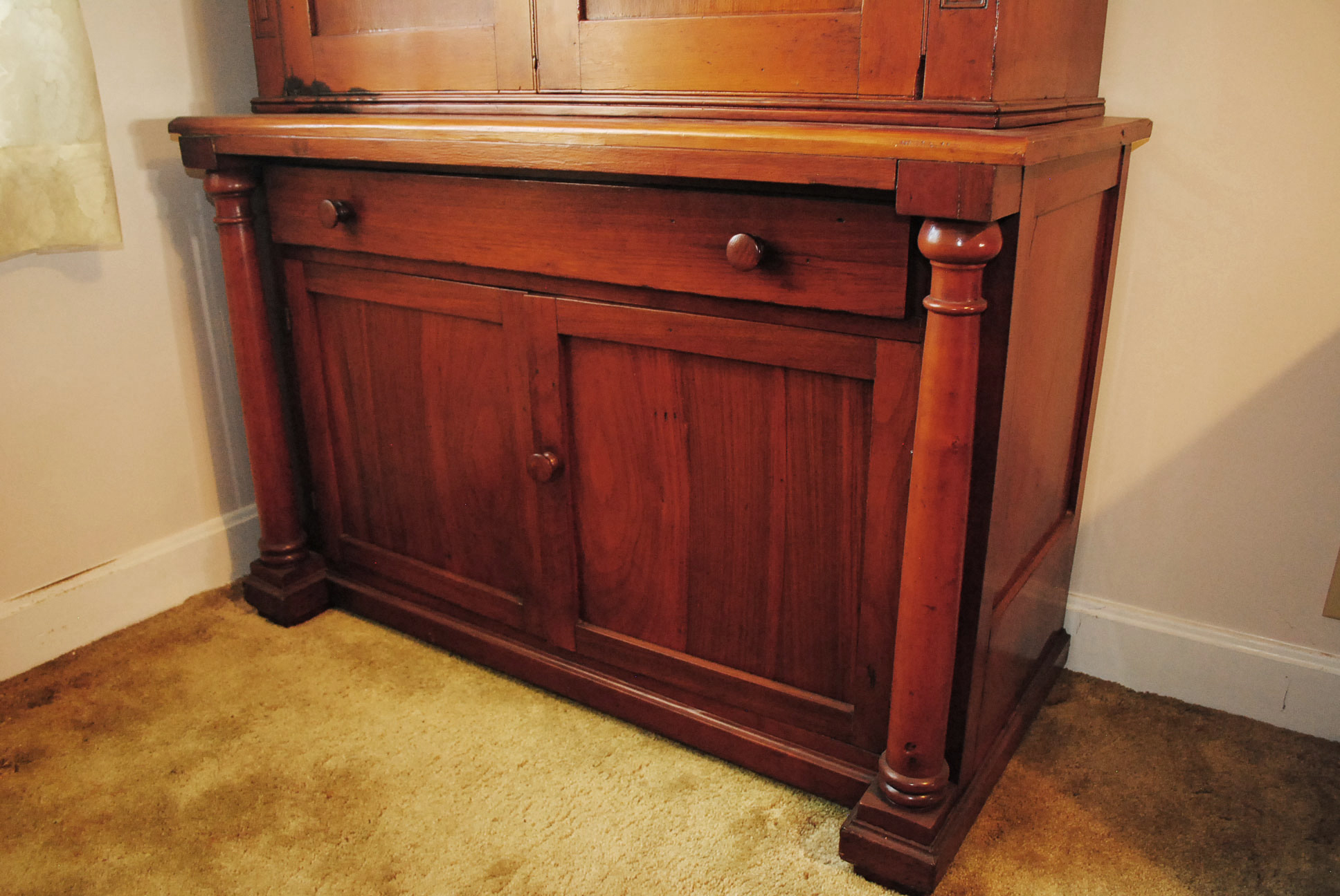 Antique Mid-Atlantic Late Federal Cherry Cupboard / Press