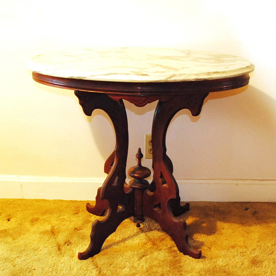Antique American Rococo Revival Marble Top Table