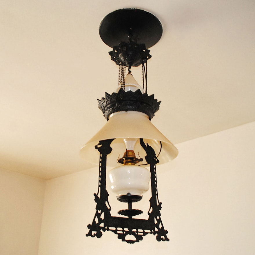 Antique Converted Victorian Kerosene Ceiling Lamp