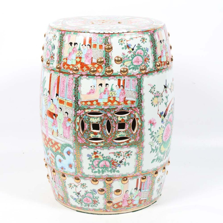 Hand-Painted Chinese "Rose Medallion" Garden Stool