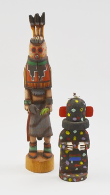 Hopi Pueblo Eugene Dallas Masau Kachina and L. Gallegos Kokosori Kachina