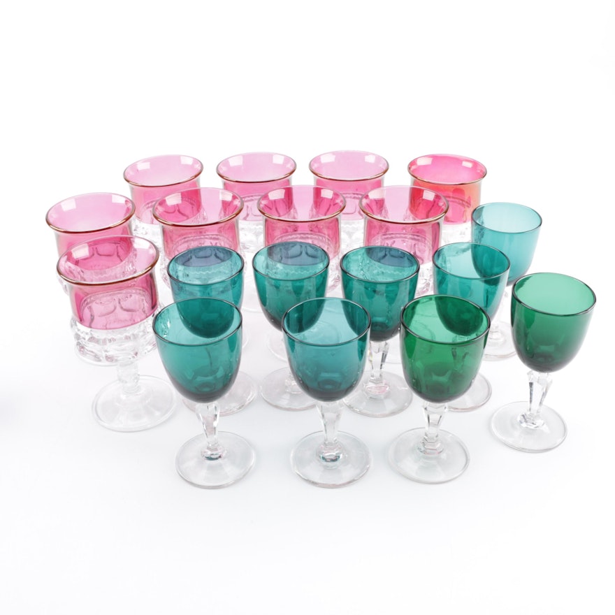 Tiffin "King's Crown" Goblets and Green Wine Glasses