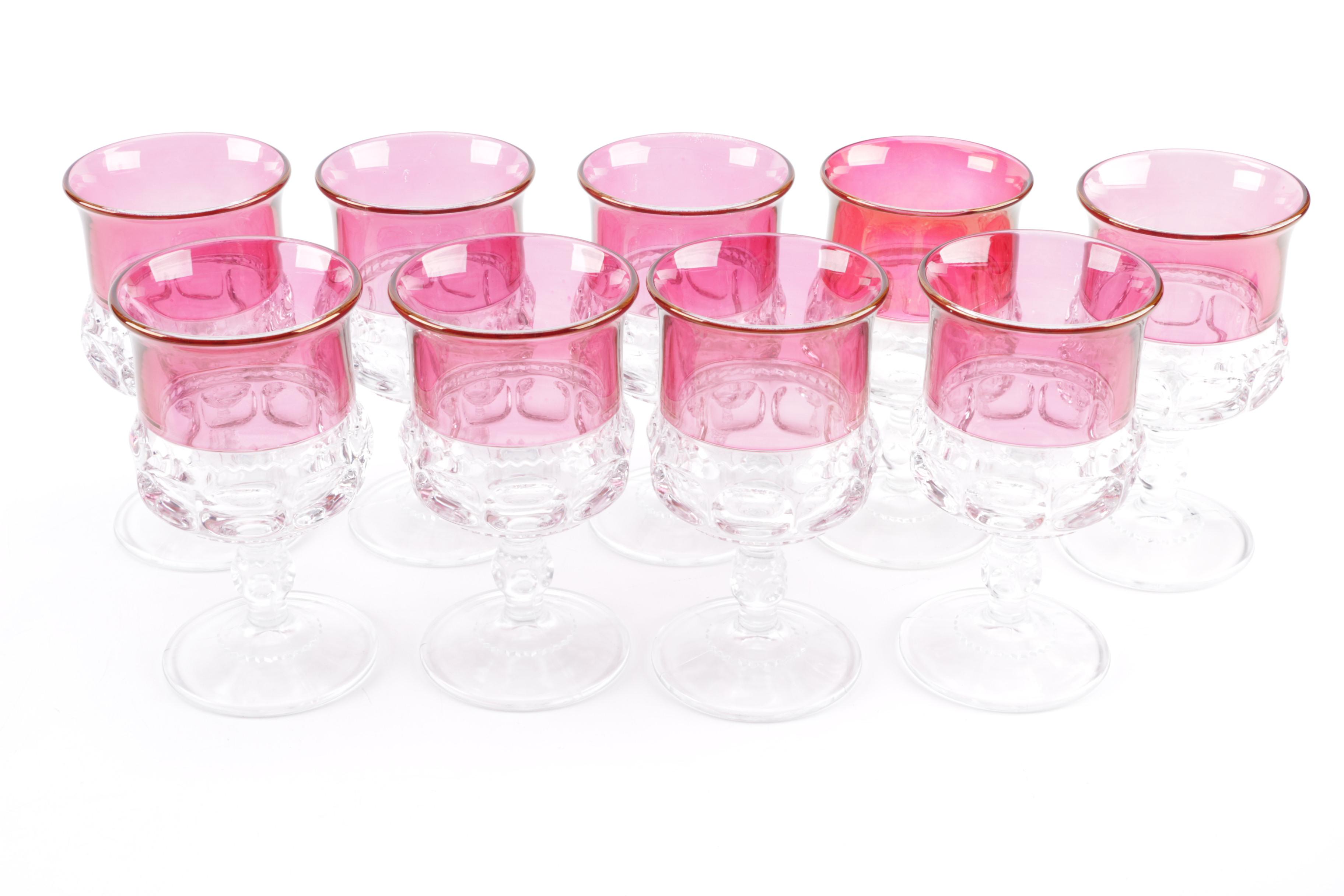 Tiffin "King's Crown" Goblets and Green Wine Glasses