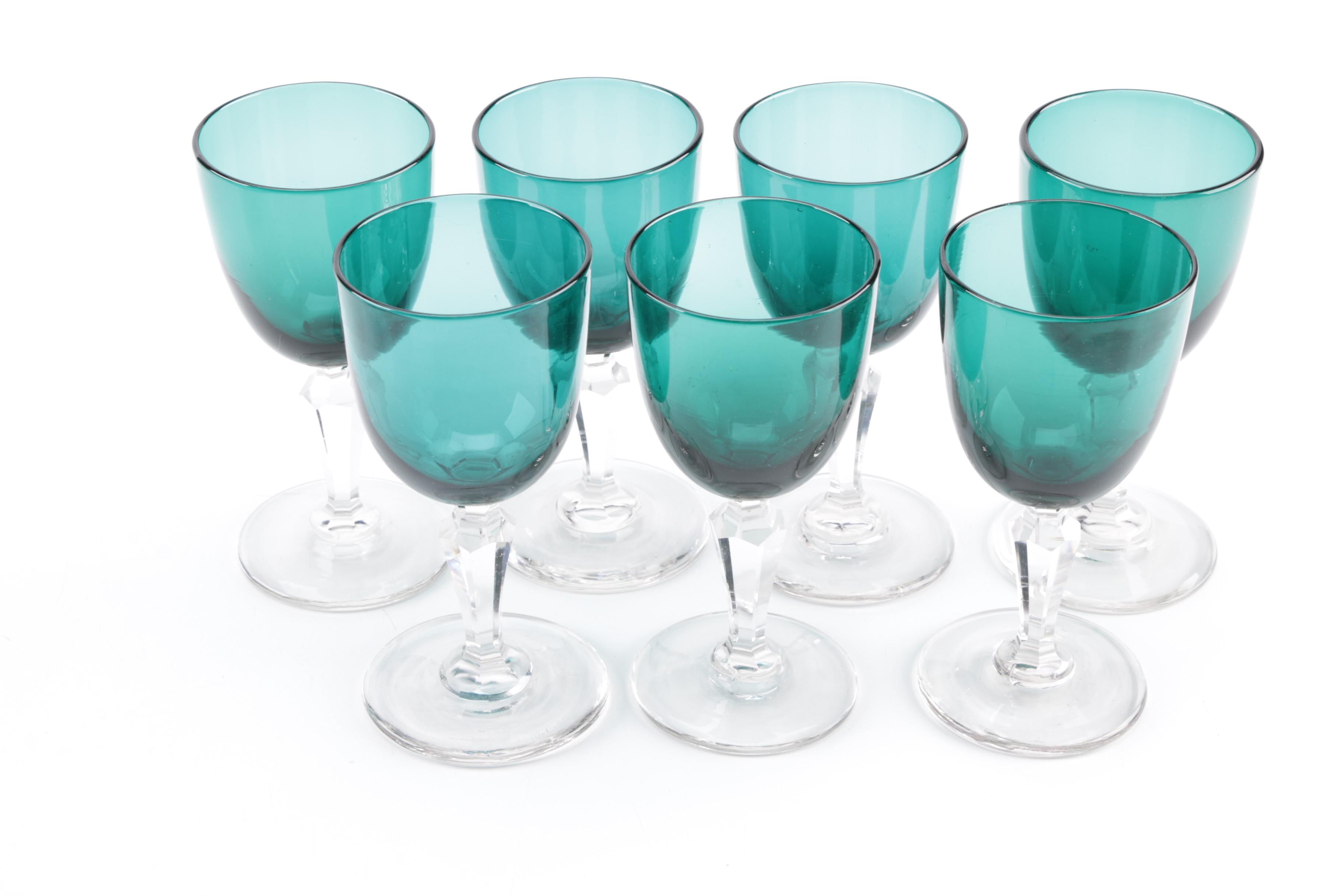 Tiffin "King's Crown" Goblets and Green Wine Glasses