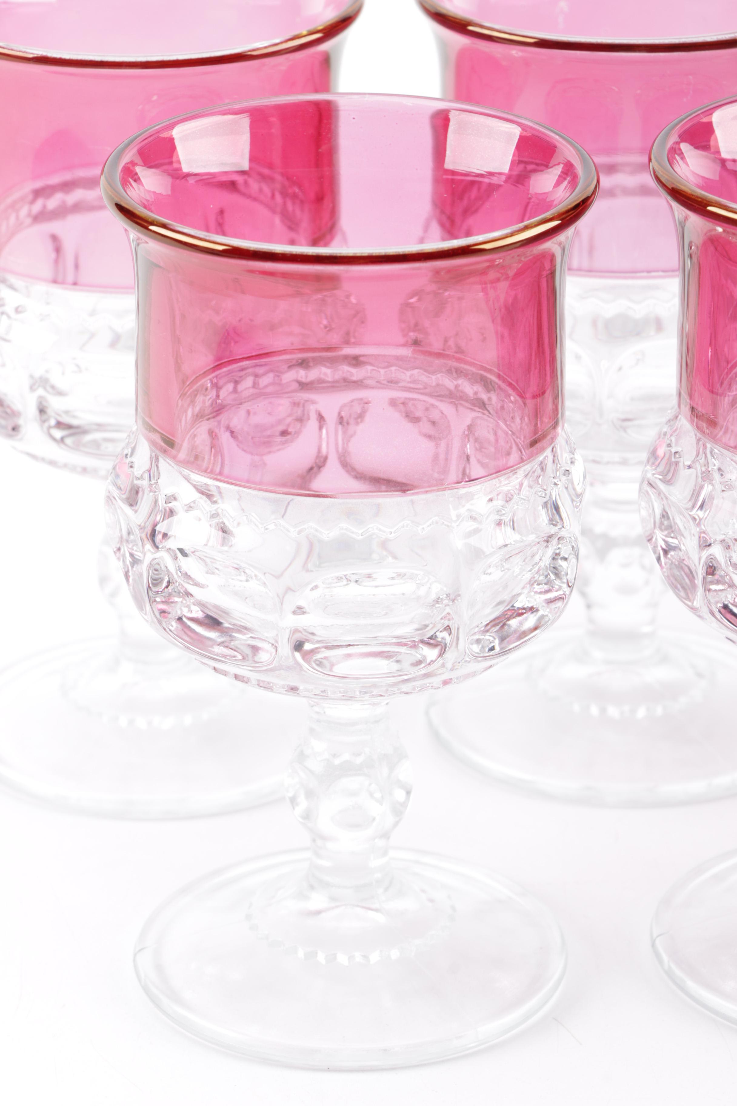 Tiffin "King's Crown" Goblets and Green Wine Glasses