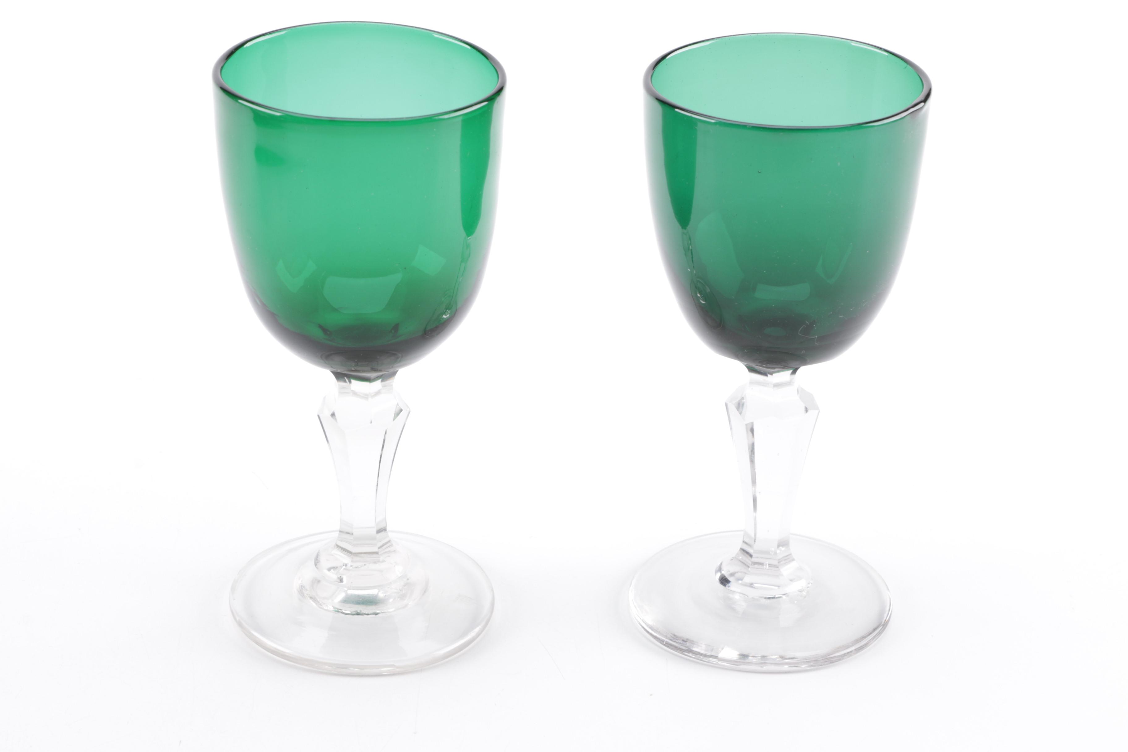 Tiffin "King's Crown" Goblets and Green Wine Glasses