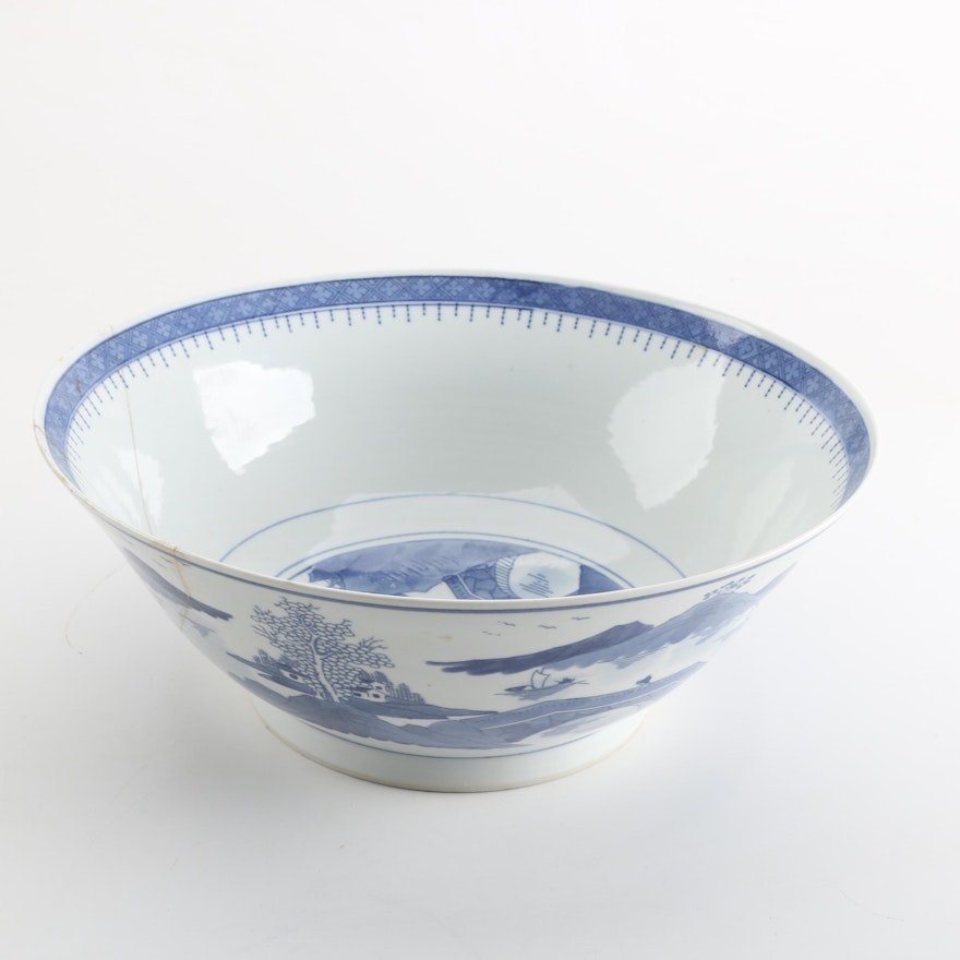 Chinese Canton Blue and White Porcelain Bowl
