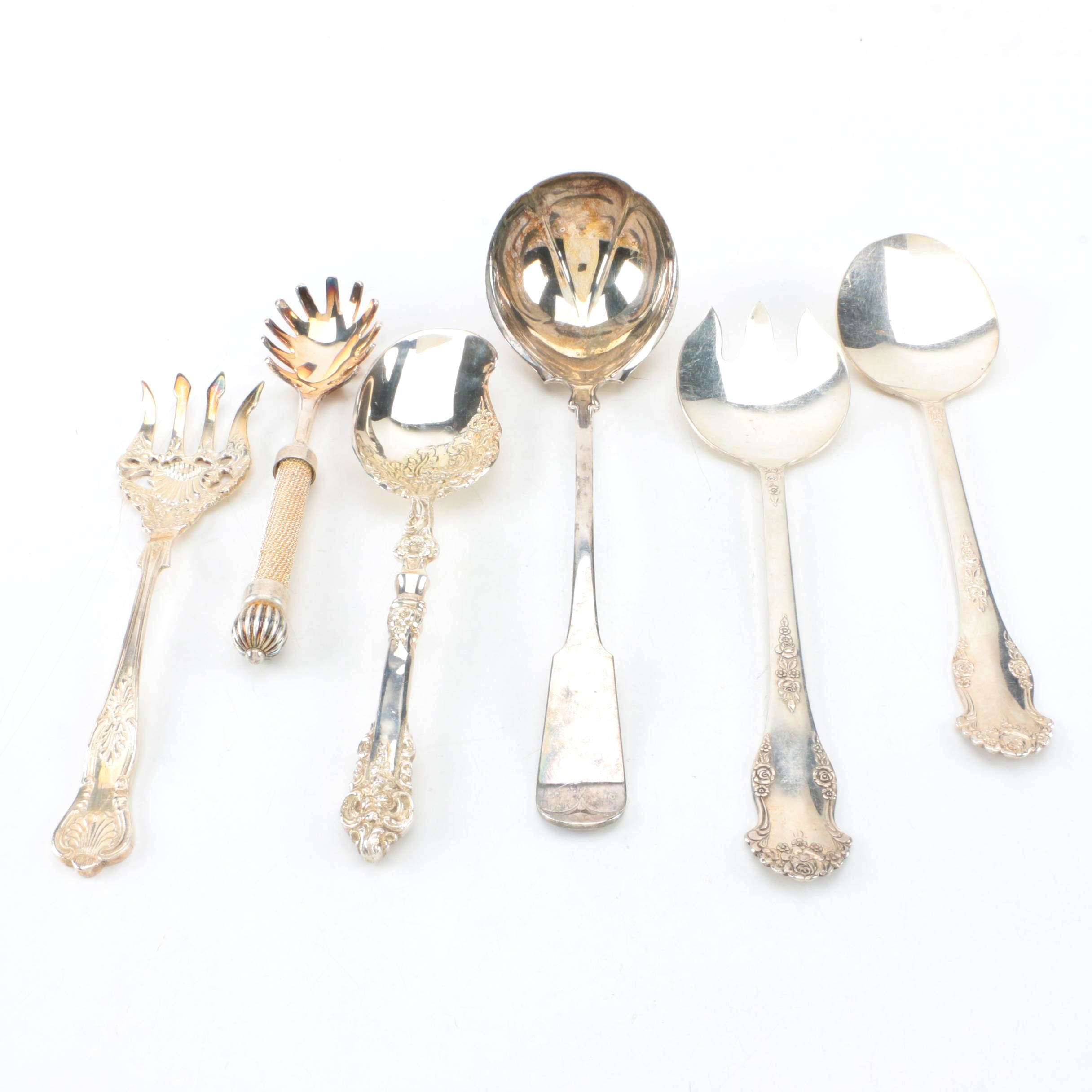 King Edward "Holiday" Silver Plate Soup Spoons with Ornate Serving Utensils