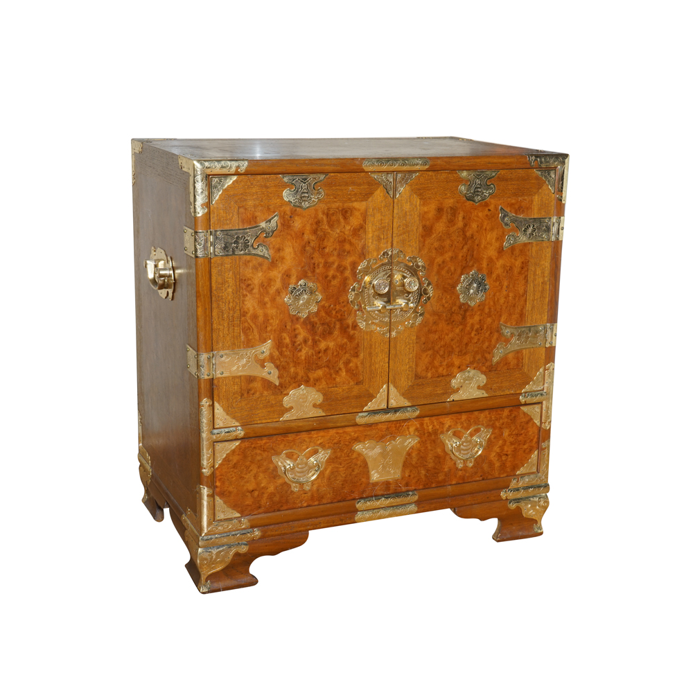 Small Korean Tansu Chest in Burled Wood