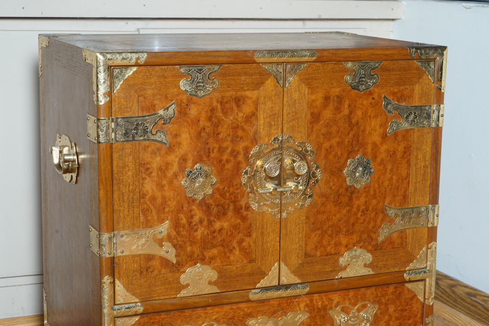 Small Korean Tansu Chest in Burled Wood