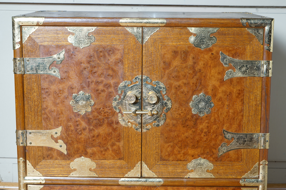 Small Korean Tansu Chest in Burled Wood