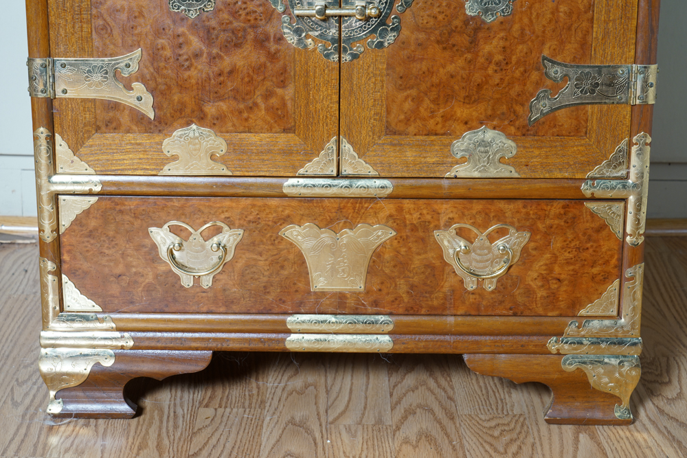 Small Korean Tansu Chest in Burled Wood