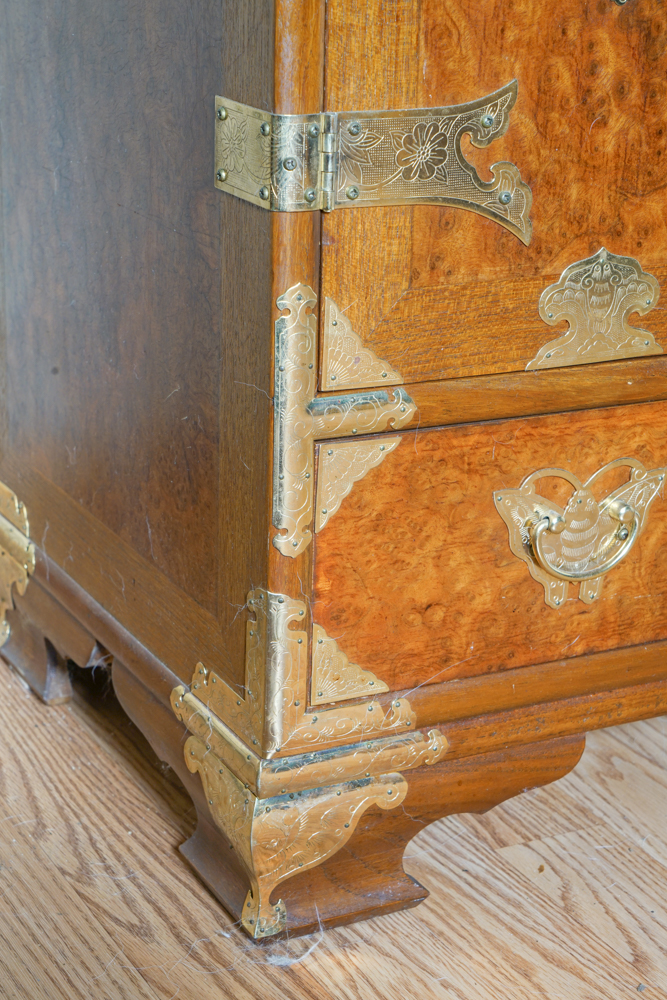 Small Korean Tansu Chest in Burled Wood