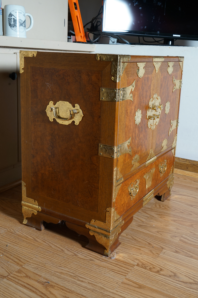 Small Korean Tansu Chest in Burled Wood