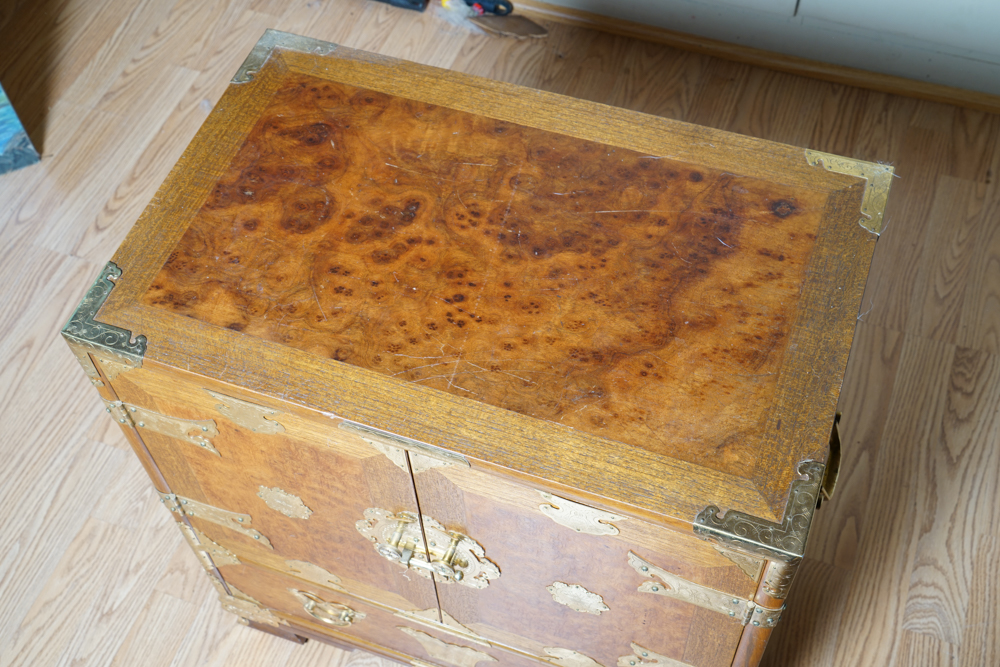 Small Korean Tansu Chest in Burled Wood