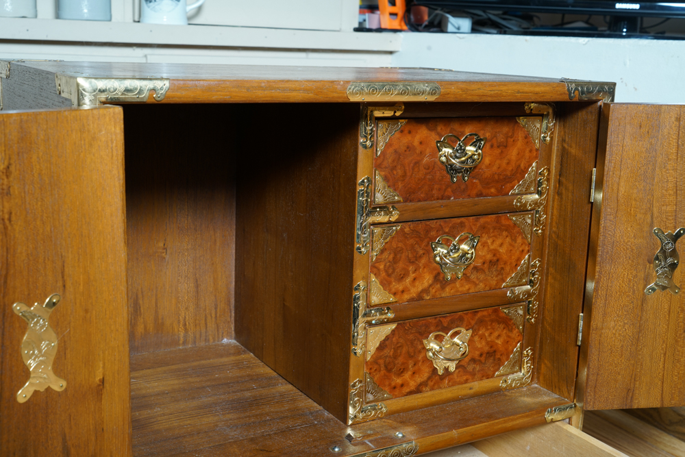 Small Korean Tansu Chest in Burled Wood