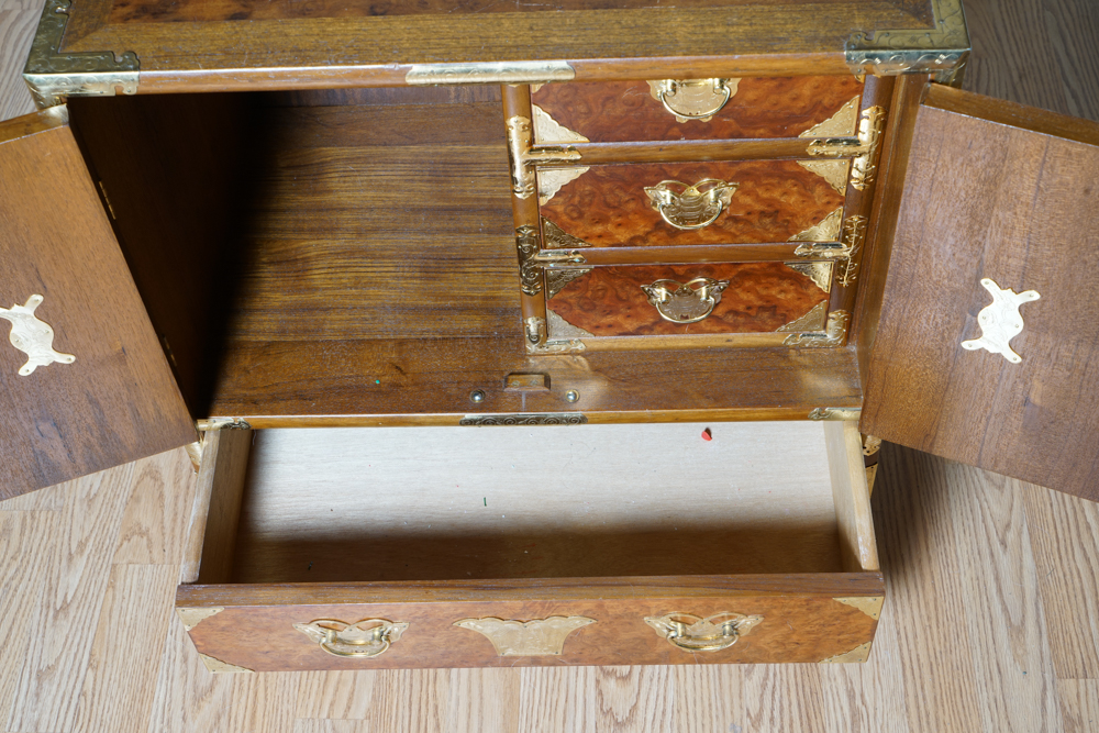 Small Korean Tansu Chest in Burled Wood