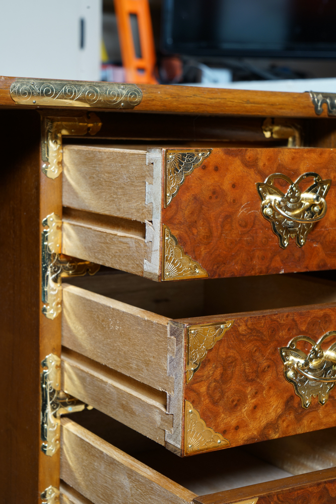 Small Korean Tansu Chest in Burled Wood