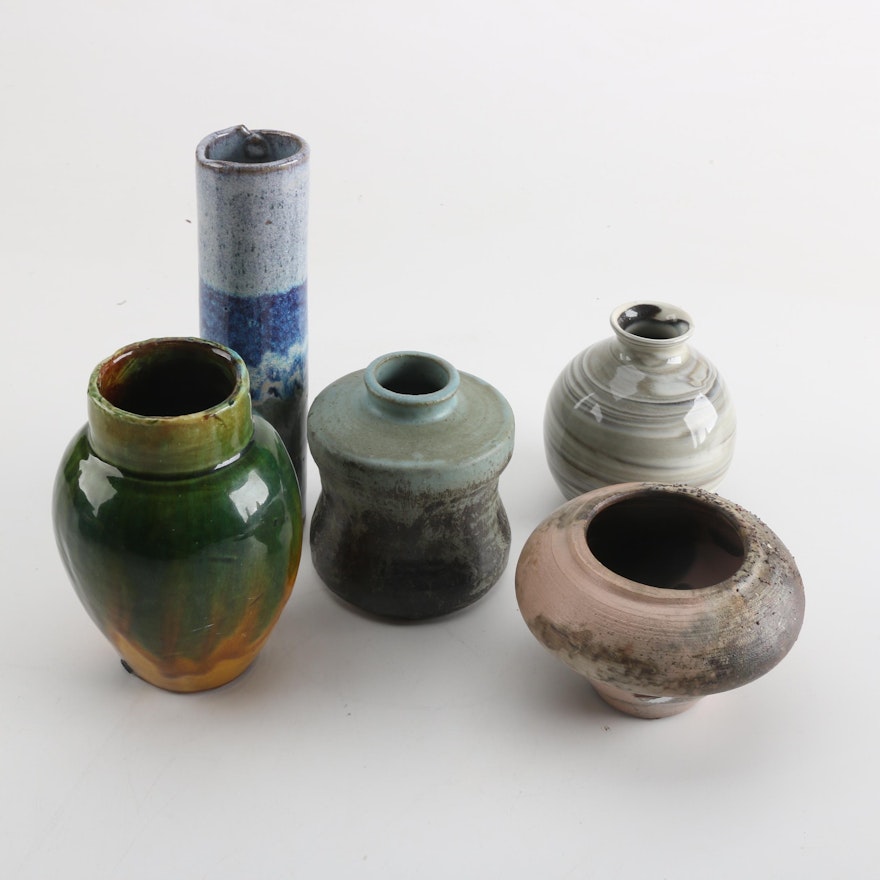 Selection of Hand Thrown and Handbuilt Stoneware Vases