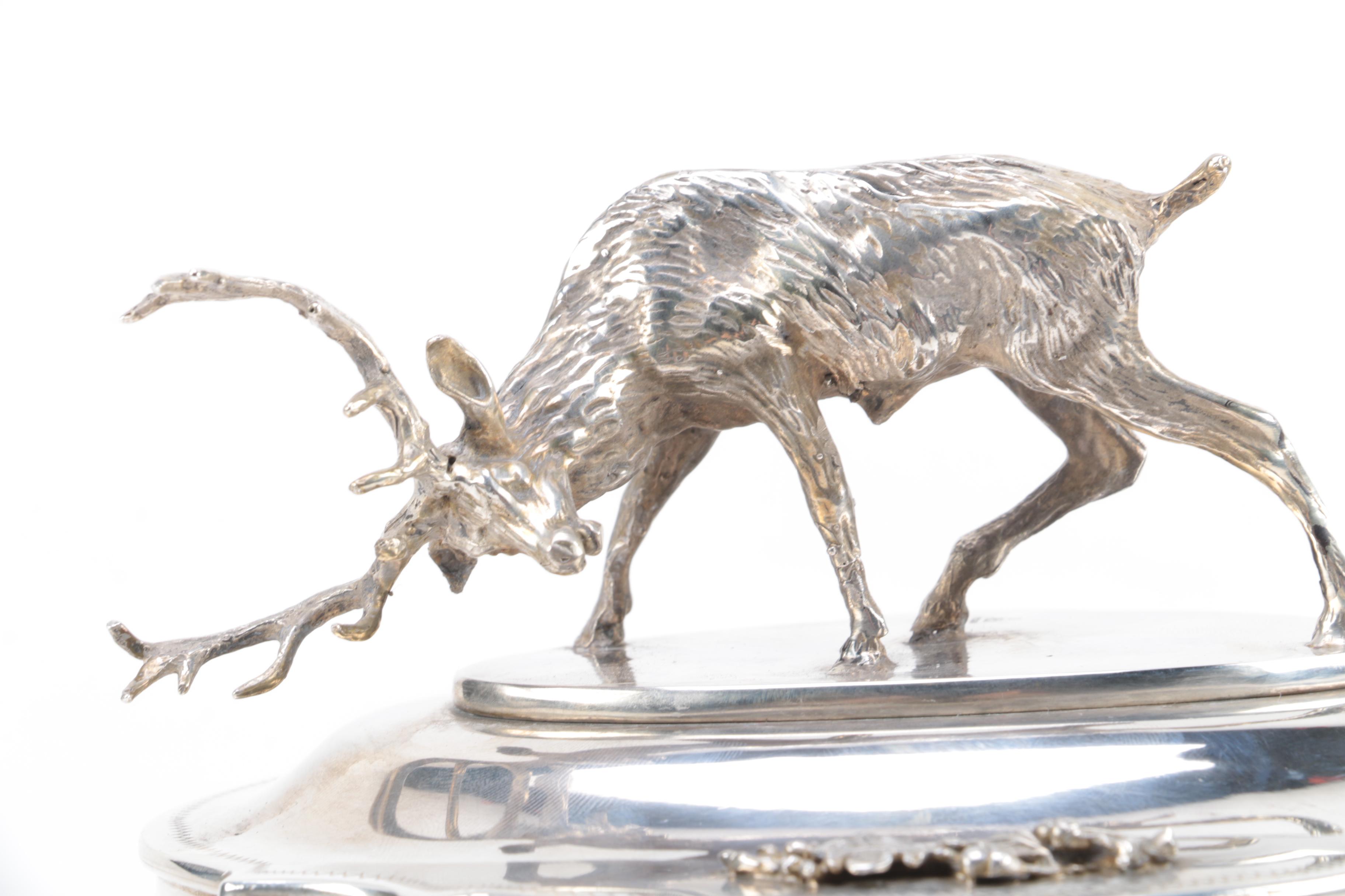 1844 Pavel Fedorovich Sazikov Russian 875 Silver Breakfront Box with Buck Figure