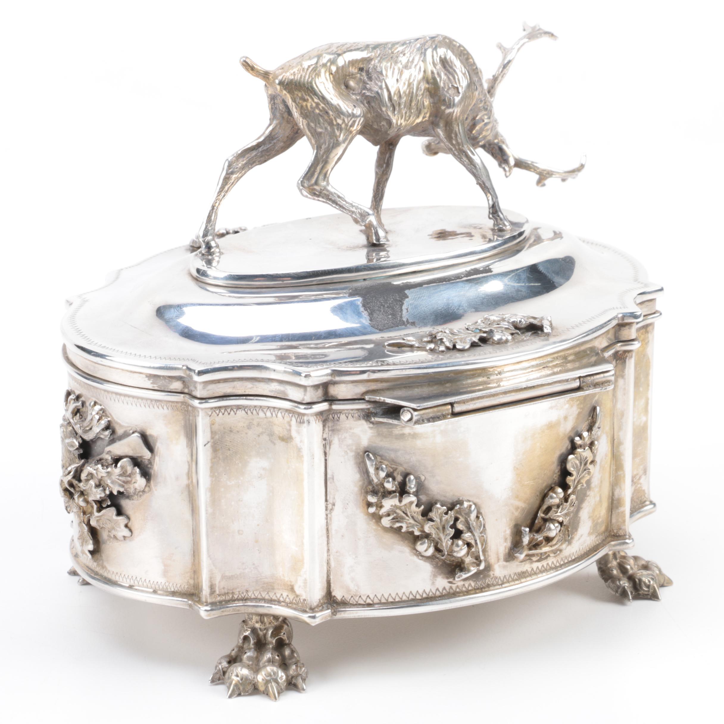 1844 Pavel Fedorovich Sazikov Russian 875 Silver Breakfront Box with Buck Figure