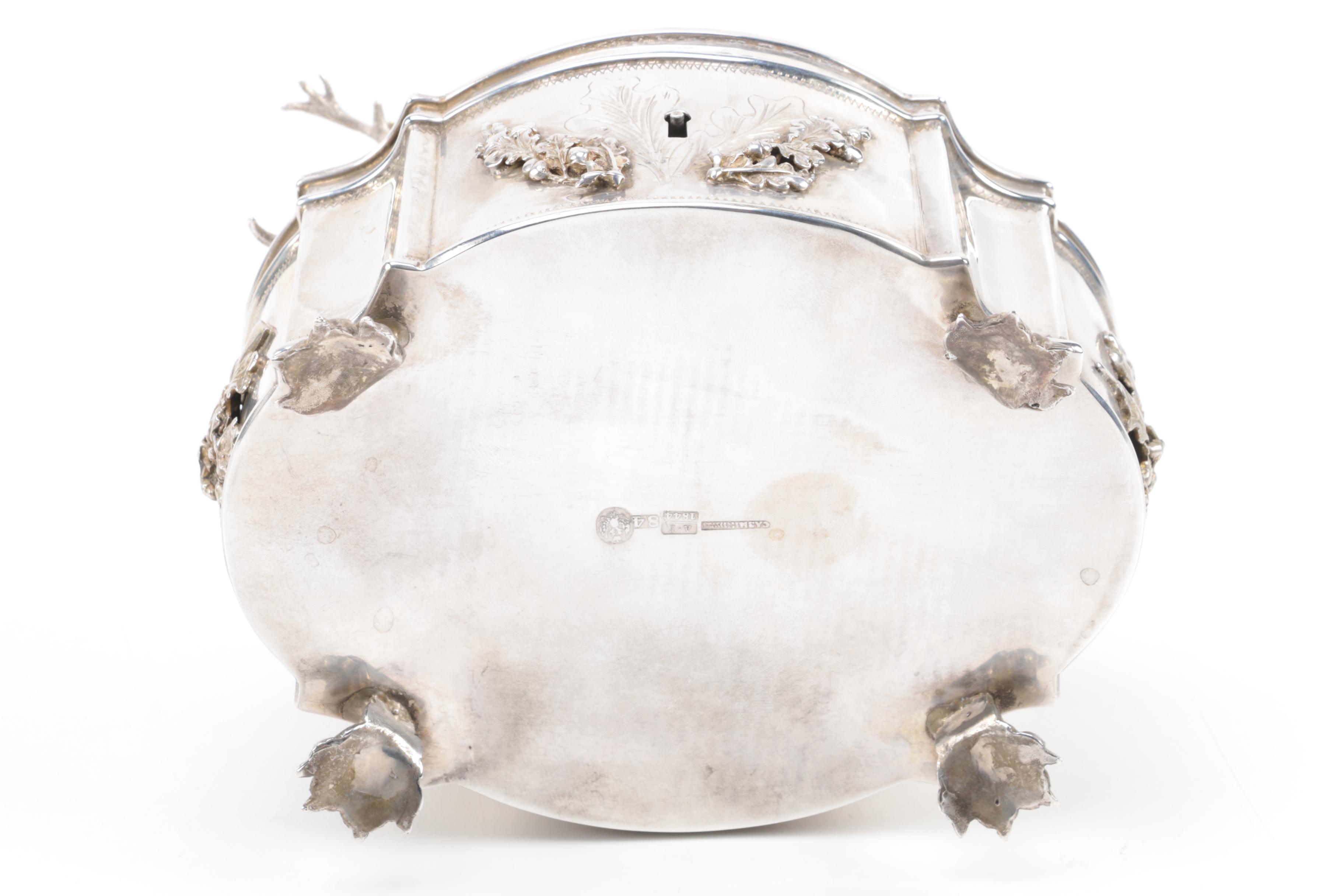 1844 Pavel Fedorovich Sazikov Russian 875 Silver Breakfront Box with Buck Figure