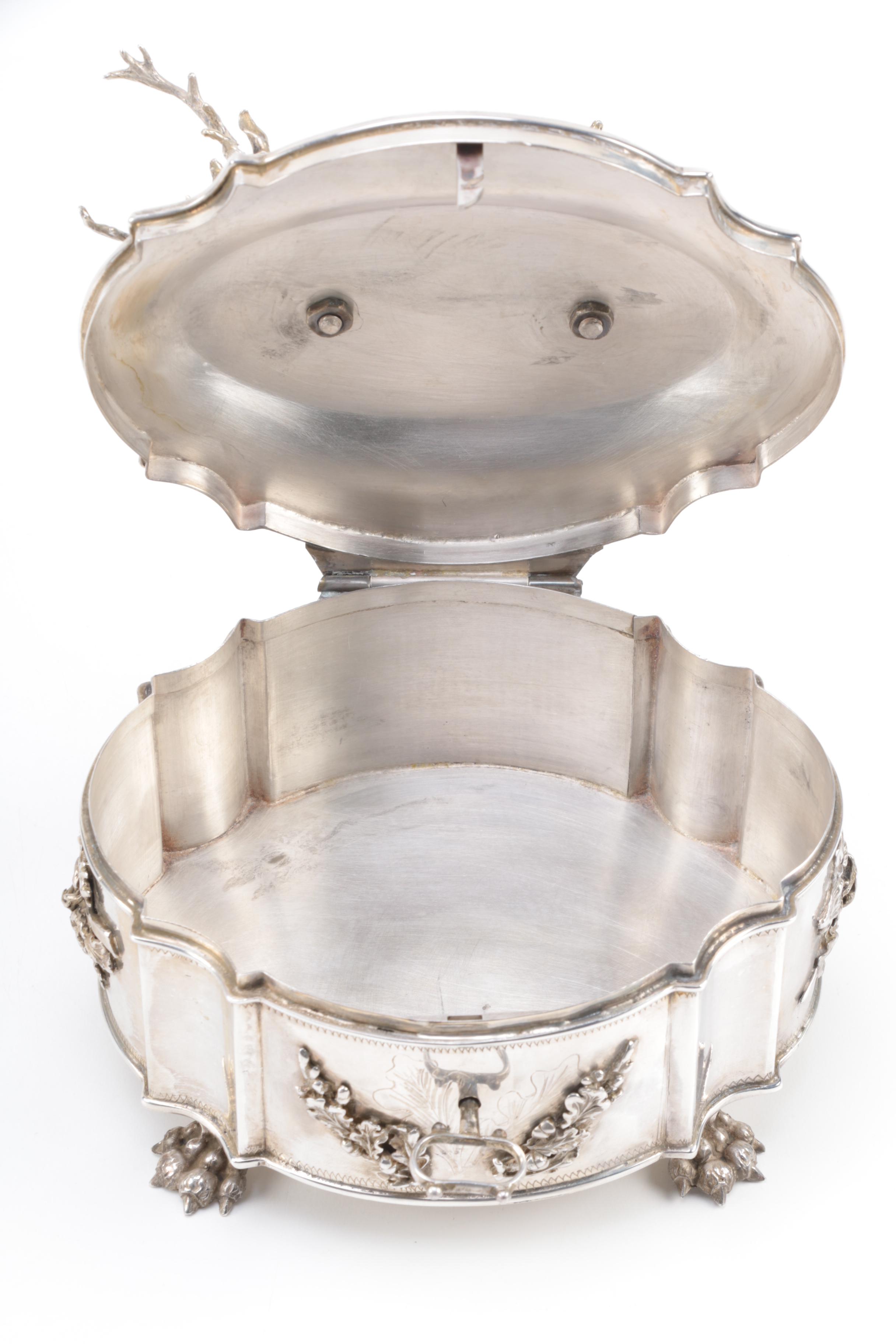 1844 Pavel Fedorovich Sazikov Russian 875 Silver Breakfront Box with Buck Figure