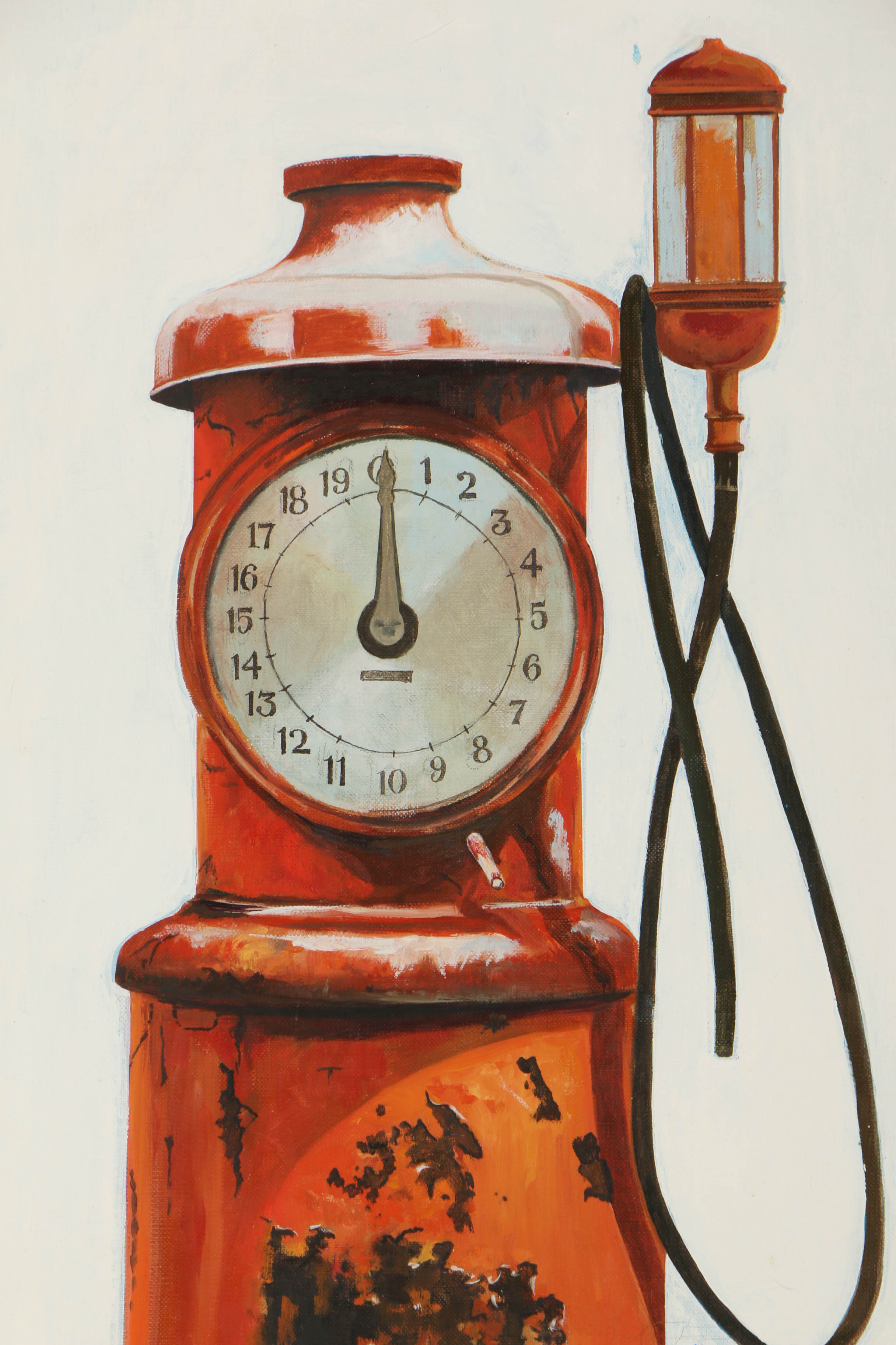 Jaime Ortiz Oil on Canvas Painting of an Antique Gasoline Pump