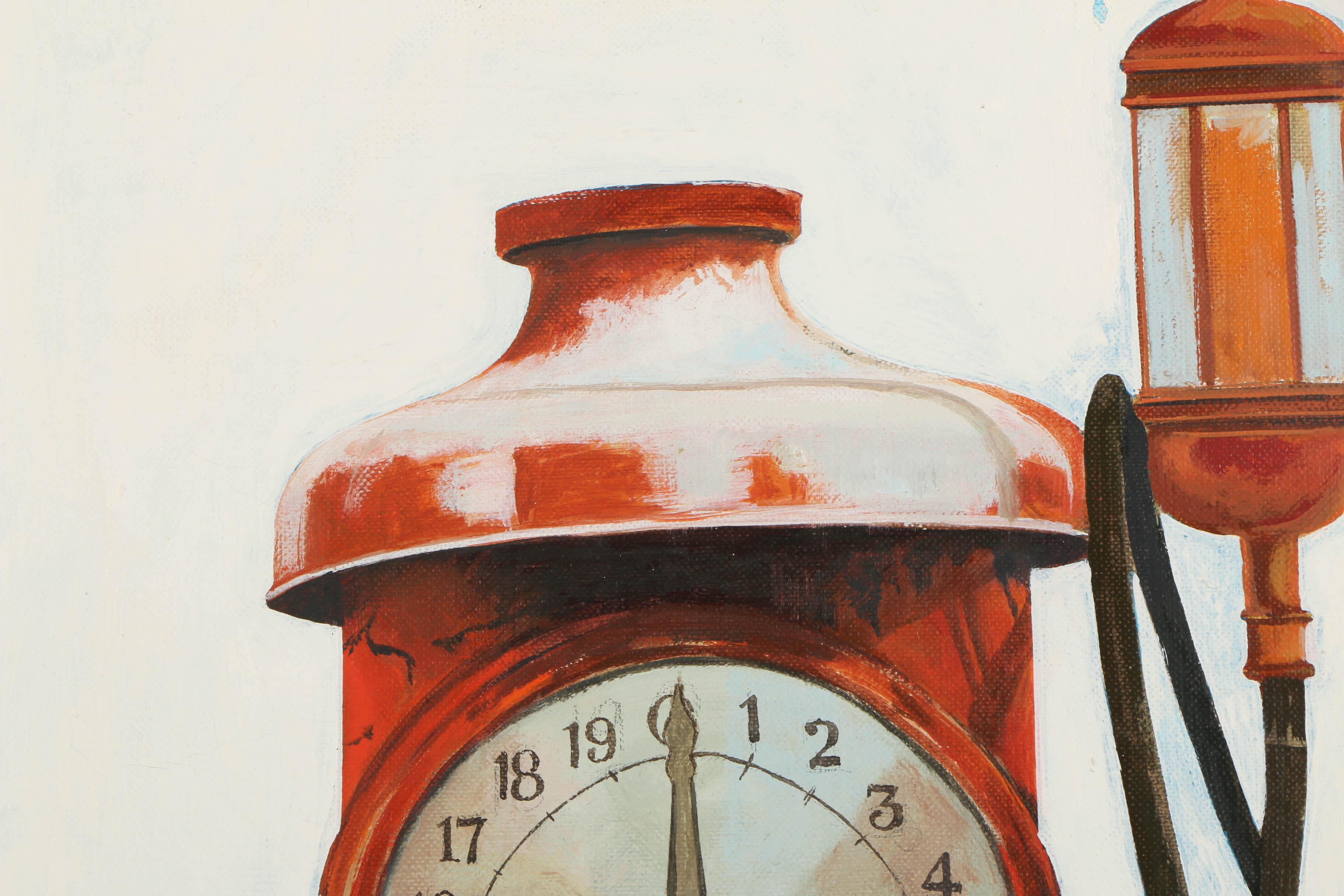 Jaime Ortiz Oil on Canvas Painting of an Antique Gasoline Pump