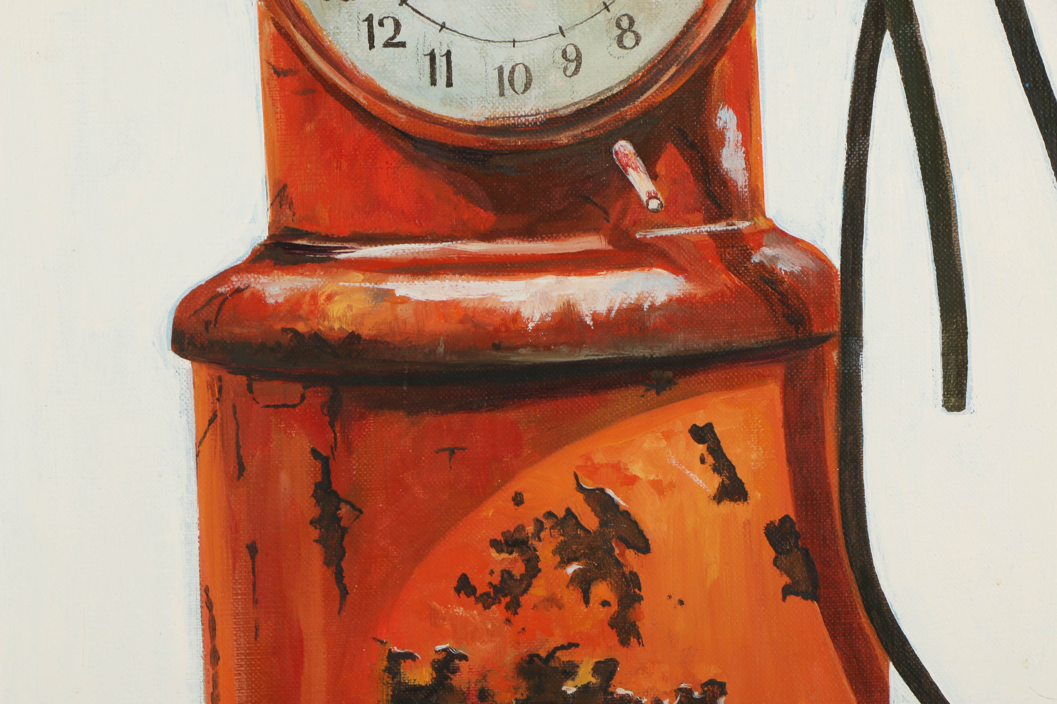 Jaime Ortiz Oil on Canvas Painting of an Antique Gasoline Pump