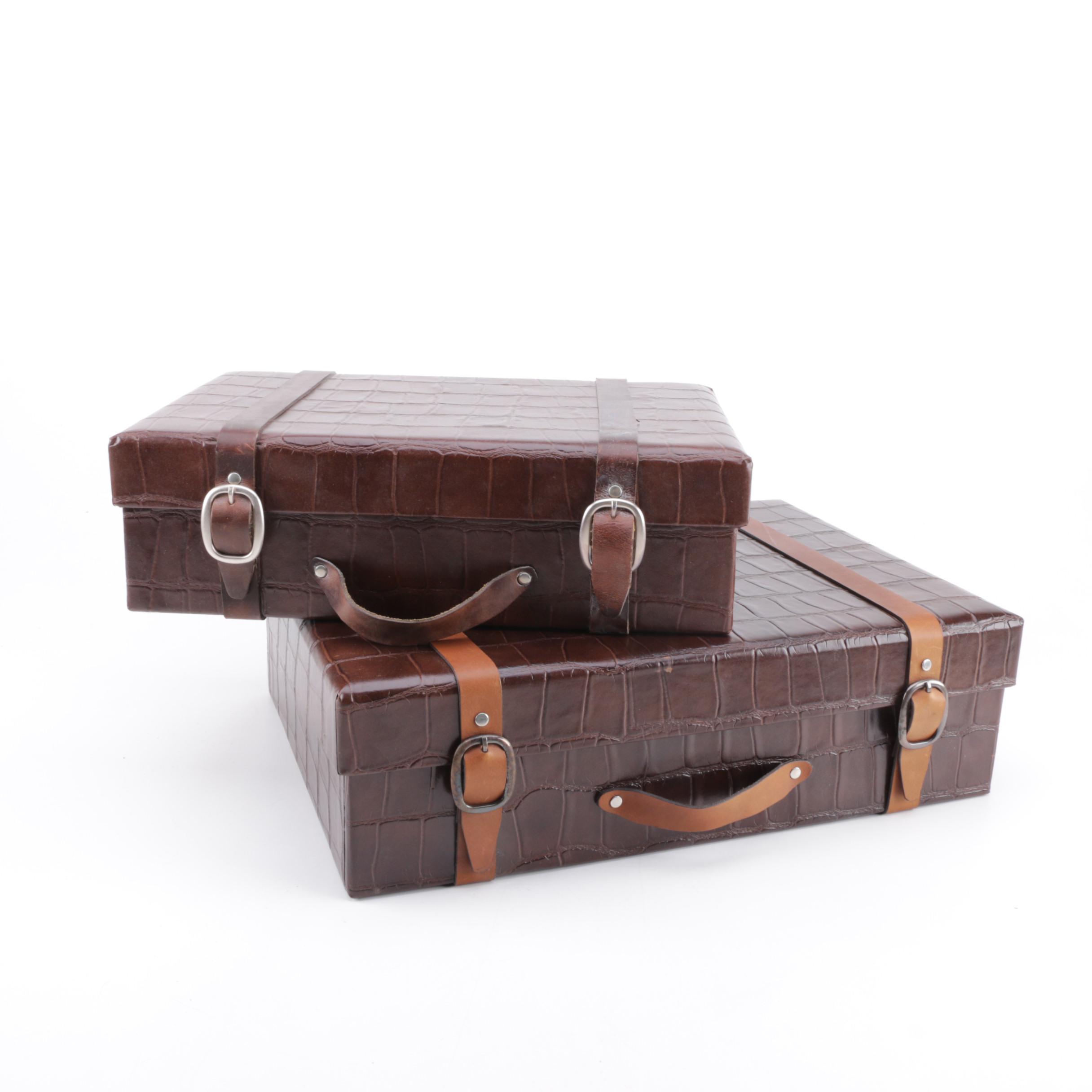 Two Faux Leather Storage Boxes