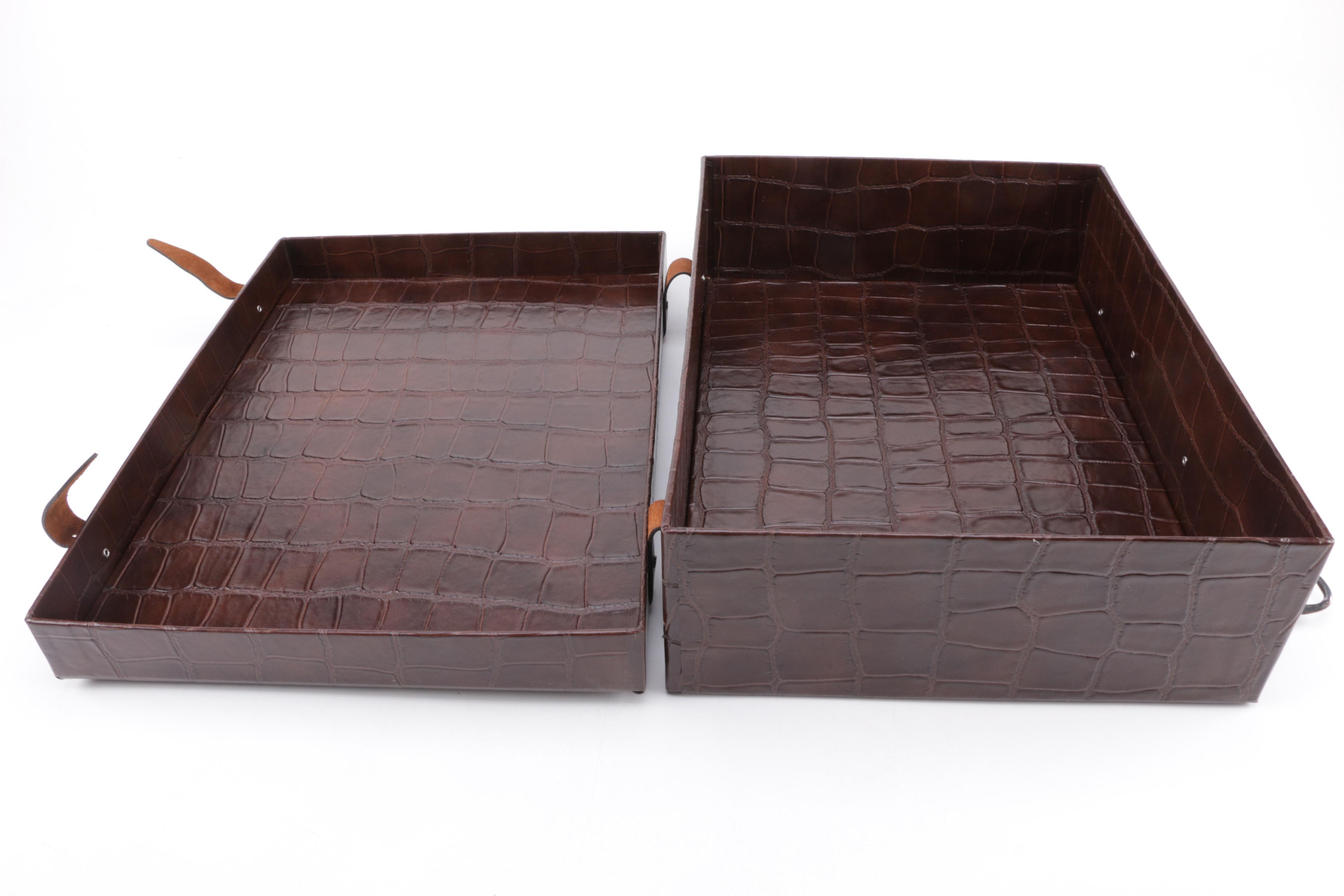 Two Faux Leather Storage Boxes